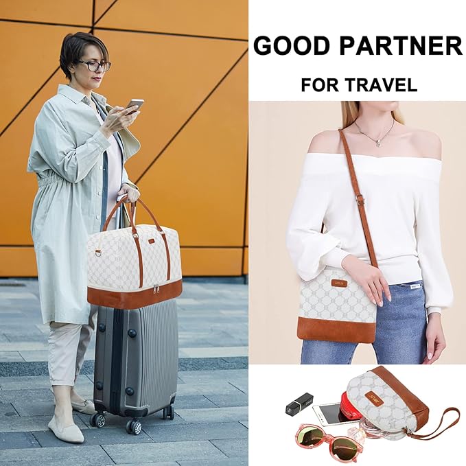 IBFUN Weekender Bags for Women, 21" Weekender Travel Bag, Travel Duffle Bag with Shoe Compartment Carry on Overnight Duffel Bag for Weekend Travel Business Trip, 3PCS