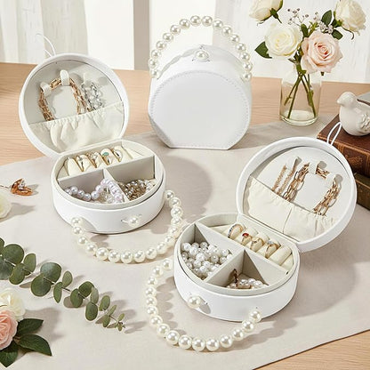 Weysat 8 Pack Travel Jewelry Case Bulk Mini Bridesmaid Jewelry Box Small Earring Storage Organizer for Women Proposal Gifts(White, Leather)