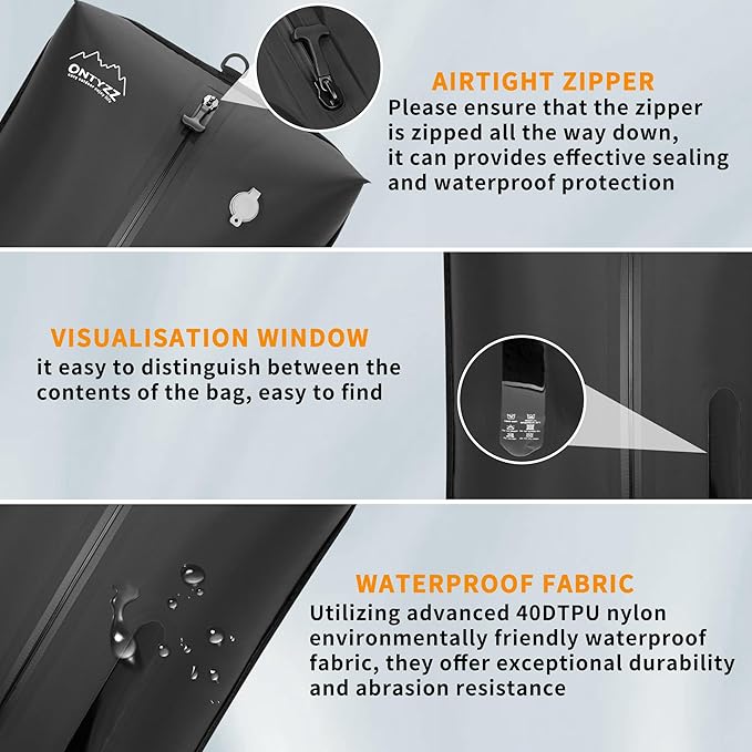 ONTYZZ Three Pack Dark Black TPU Vacuum Bag for Travel Reusable Compression Bag with IPX8 Waterproof Zipper Durable Space Saver Bag，Large with Air pump