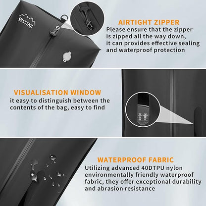 ONTYZZ Three Pack Dark Black TPU Vacuum Bag for Travel Reusable Compression Bag with IPX8 Waterproof Zipper Durable Space Saver Bag，Large with Air pump