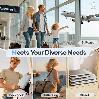 Veken 11 Set Compression Packing Cubes for Travel Essentials,Compressible Expandable Large Luggage Suitcase Organizer Bags for Clothing,Durable Space Saver Storage Bags with Toiletry Bags(White)