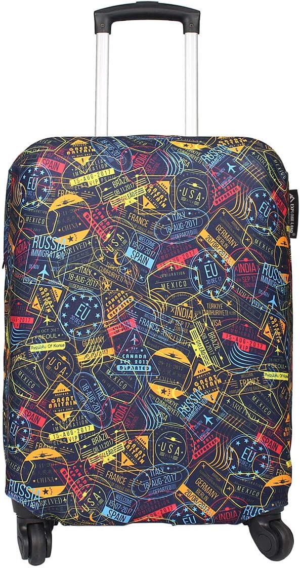 Explore Land Travel Luggage Cover Suitcase Protector Fits 18-22 Inch Case (Stamp, S)