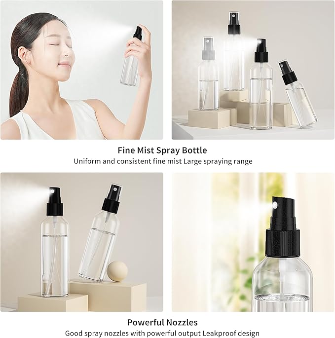 50PCS Small Spray Bottle, 3.4oz/100ml Travel Spray Bottle Clear Fine Mist Plastic Empty Refillable Spray Bottles for Skin Care, Hair Care, Plant Care & Home Cleaning