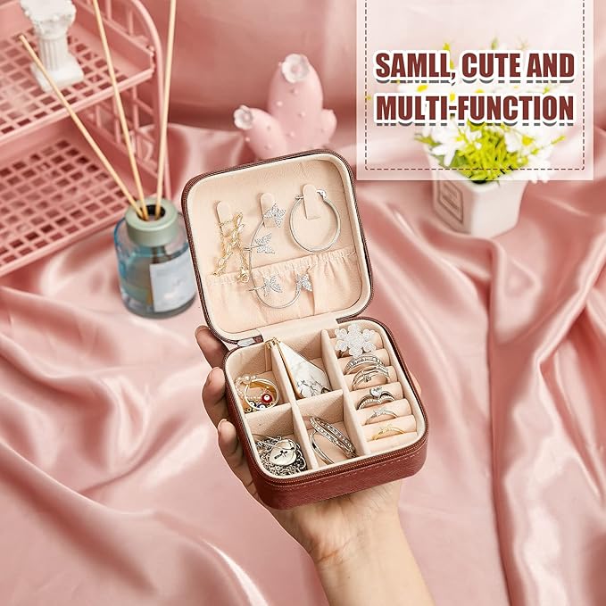 Taiyin 12 Pcs Travel Jewelry Case Box Bridesmaid Gifts Bulk Travel Jewelry Cases Boxes Small Jewels Organizers Mini Accessories Ornaments Storage for Women Girls Wedding Gifts (Brown)