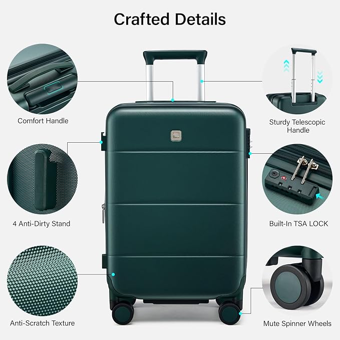 Hanke Expandable Carry On Luggage 22x14x9 Airline Approved, 20 Inch Hardside Luggage with Spinner Wheels, All-PC Hard Shell Carry-On Suitcase, Lightweight & TSA Approved (Blackish Green, 46L)