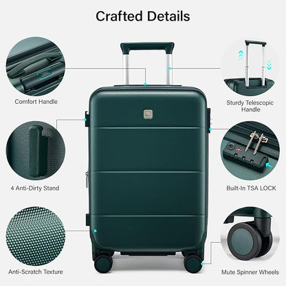 Hanke Expandable Carry On Luggage 22x14x9 Airline Approved, 20 Inch Hardside Luggage with Spinner Wheels, All-PC Hard Shell Carry-On Suitcase, Lightweight & TSA Approved (Blackish Green, 46L)