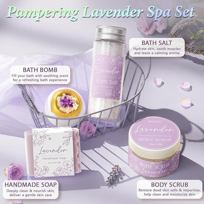 Spa Gifts for Women Bath Gift Set, Lavender Relaxing Spa Gift Baskets Home Bath Set Self Care Kit Care Package Thank You Christmas Birthday Gifts for Women Mom Her Friend Sister Teen Girl Wife Grandma