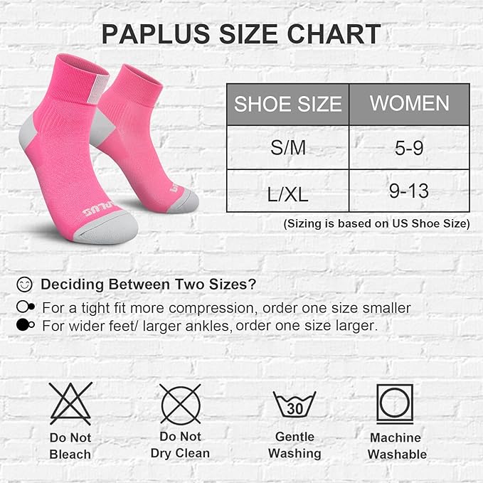 PAPLUS Ankle Compression Socks for Women 6 Pairs, Running Athletic Socks with Arch Support，Plantar Fasciitis Socks