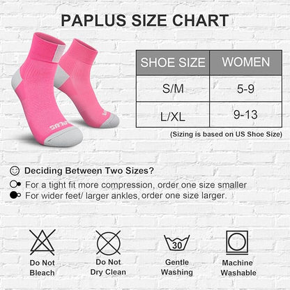 PAPLUS Ankle Compression Socks for Women 6 Pairs, Running Athletic Socks with Arch Support，Plantar Fasciitis Socks
