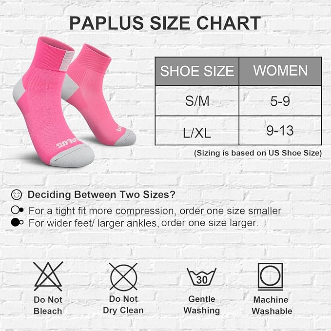 PAPLUS Ankle Compression Socks for Women 6 Pairs, Running Athletic Socks with Arch Support，Plantar Fasciitis Socks