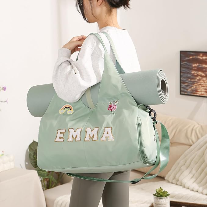 Personalized Duffel Bag Custom Sport Gym Travel Bags Embroidered Name Text Customized Dry Wet Separated Weekend Waterproof Bag for Women Men (C-Green)