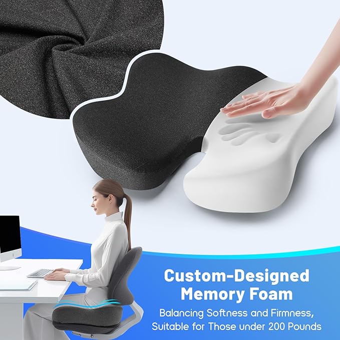 Seat Cushion, Wide & Soft Support Memory Foam Cushion for Office Chair, Desk Chair, Car Seat, Airplane, Ergonomic Sciatica, Hip & Tailbone Pain Relief Cushion for Long Sitting