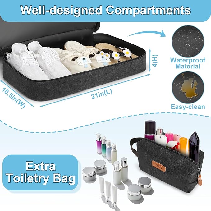 Duffle Bag for Travel, Expandable 50L Canvas Weekender Bag, Overnight Bag Travel Duffel Bag for Men Carry On Luggage with Removable Shoulder Strap, Durable & Water-Resistant