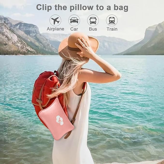 Travel Blanket and Pillow Compact, Premium Soft 2 in 1 Airplane Blanket with Soft Bag Pillowcase，Hand Luggage Sleeve and Backpack Clip (Solid Pink)