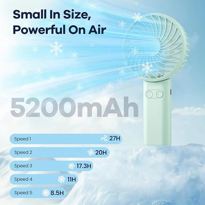 HandFan 5200mAh Portable Handheld Fan, Rechargeable Hand Fan, Battery Operated 8.5-27hrs, Personal USB Foldable Fan, Travel Essential Gifts for Women/Girls/Friends (Green)