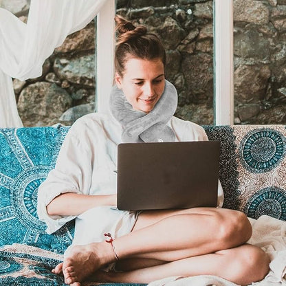 Neck Pillow, Neck Wrap Vibration Massaging Wireless Travel Pillow Soft Touch Breathable Head Support for Office Sofa Air Plane Grey