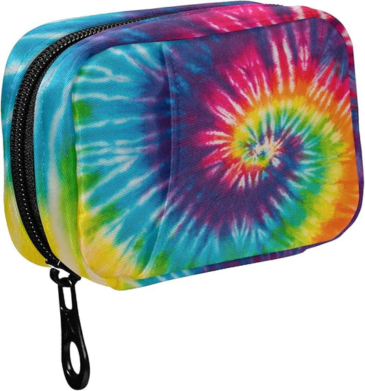 Fustylead Abstract Swirl Design Tie Dye Pill Organizer and Storage Weekly with Zipper, Removable Pill Box Portable Medicine Organizer for Vitamin Fish Oil Supplement
