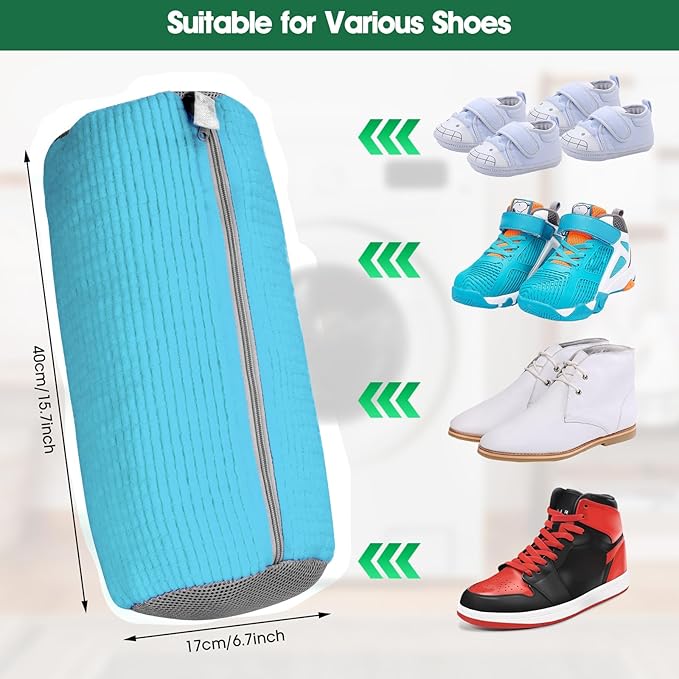 Shoe Washing Machine Laundry Bag - 2 Pack Sneaker Cleaner Kit for Gym Athletic Shoes and Canvas Flats with Zipper Protection Design, 10 Washer Balls, Large Size for Women's, Men's, and Kid's Footwear