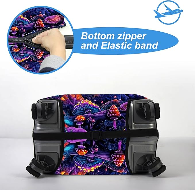 Luggage Cover Protector for 30-32 Inch Suitcases, TSA Approved Elastic Travel Suitcase Covers, Anti-Scratch Washable Luggage Sleeve for Carry On & Checked Bags, Big Mushroom