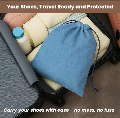 LFH Cotton Rich Shoe Storage Bags with Drawstring, Breathable Reusable Organizer, Perfect For Travel, Dorm, Hotel, College, Gym, Easy to Carry, Machine Washable 12"x17" (Pack of 4) - Sky Blue