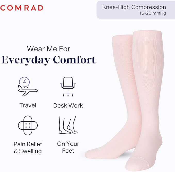 Comrad Nylon Knee High Socks - 15-20mmHg Graduated Compression Socks - Soft & Breathable Support Unisex Socks