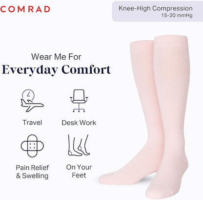 Comrad Nylon Knee High Socks - 15-20mmHg Graduated Compression Socks - Soft & Breathable Support Unisex Socks