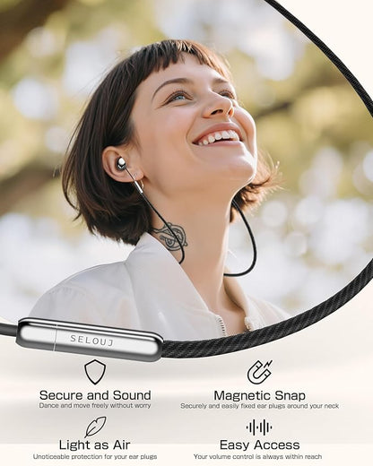 Ear Plugs for Sleeping and Concerts with Cord, Anti-Loss Reusable Earplugs, Ultra-Comfy Earplugs, 45dB Noise Reducing, Hearing Protection for Travel & Focus, 7 Pair Silicone & Foam Eartips