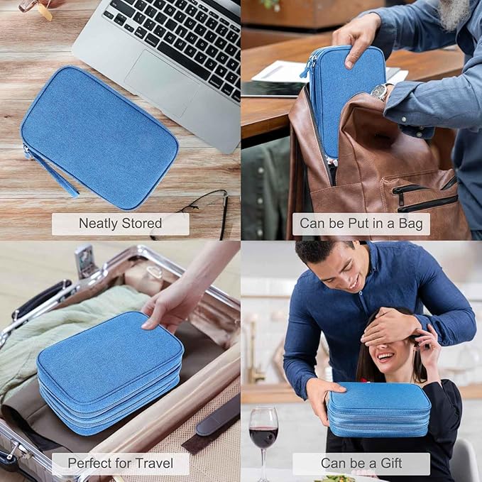 FYY Electronic Organizer, Large Travel Cable Organizer Bag Pouch Electronic Accessories Carry Case Portable Waterproof Double Layers All-in-One Storage Bag for Cable, Cord, Charger, Phone, Cyan