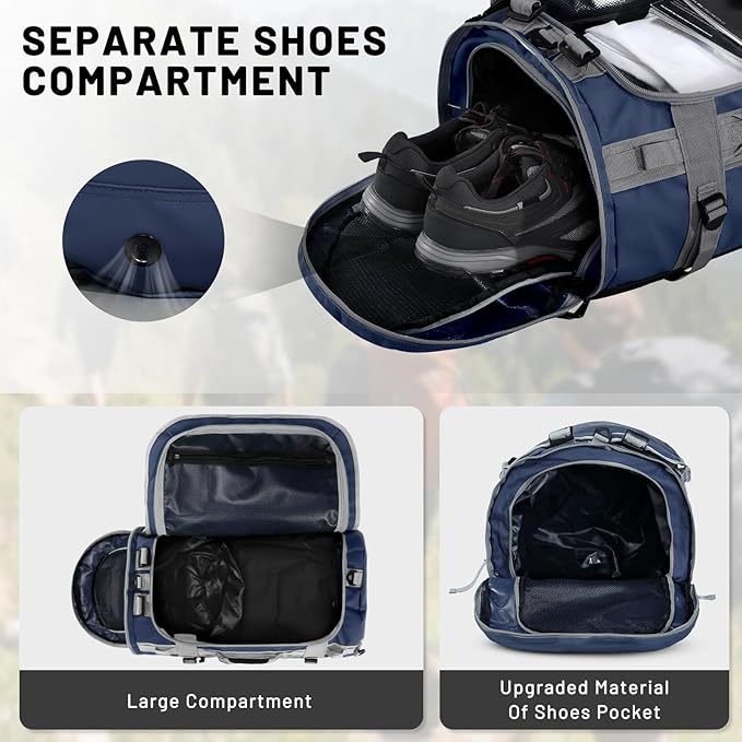 MIER Large Duffel Backpack Sports Gym Bag with Shoe Compartment, Heavy Duty and Water Resistant, Navy Blue, 45L
