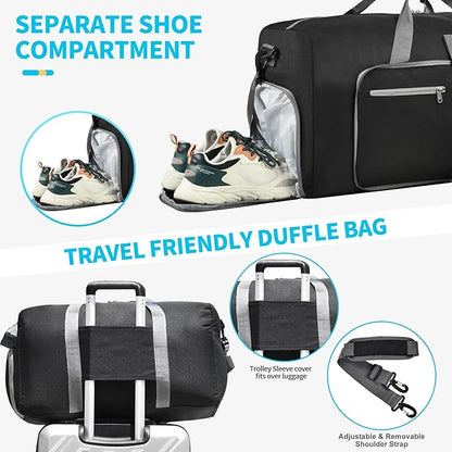 Felipe Varela Duffle Bag with Shoes Compartment and Adjustable Strap,Foldable Travel Duffel Bags for Men Women,Waterproof Duffel Bags