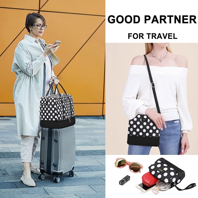 IBFUN Duffel Bag, 21'' Weekender Travel Bag with Shoe Compartment, Waterproof, Overnight Duffel Bag for Women, 3PCS