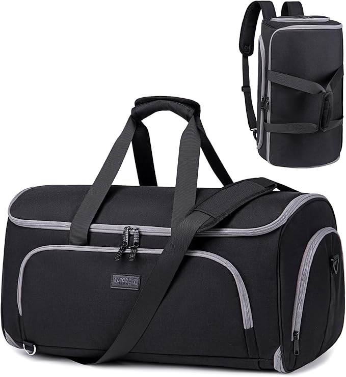 Convertible Garment Bags for Travel, 4 in 1 Duffle Bag for Travel 58L Capacity Carry on Garment Bag with Shoes Compartment Travel Garment Bag with Shoulder Straps Suit Bag for Men Women,Black