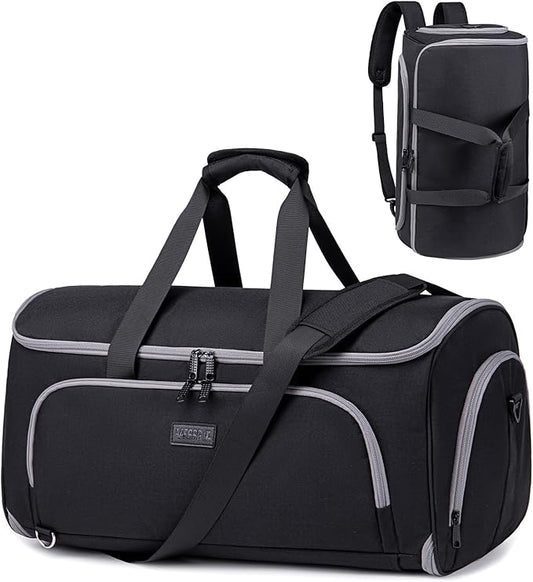Convertible Garment Bags for Travel, 4 in 1 Duffle Bag for Travel 58L Capacity Carry on Garment Bag with Shoes Compartment Travel Garment Bag with Shoulder Straps Suit Bag for Men Women,Black