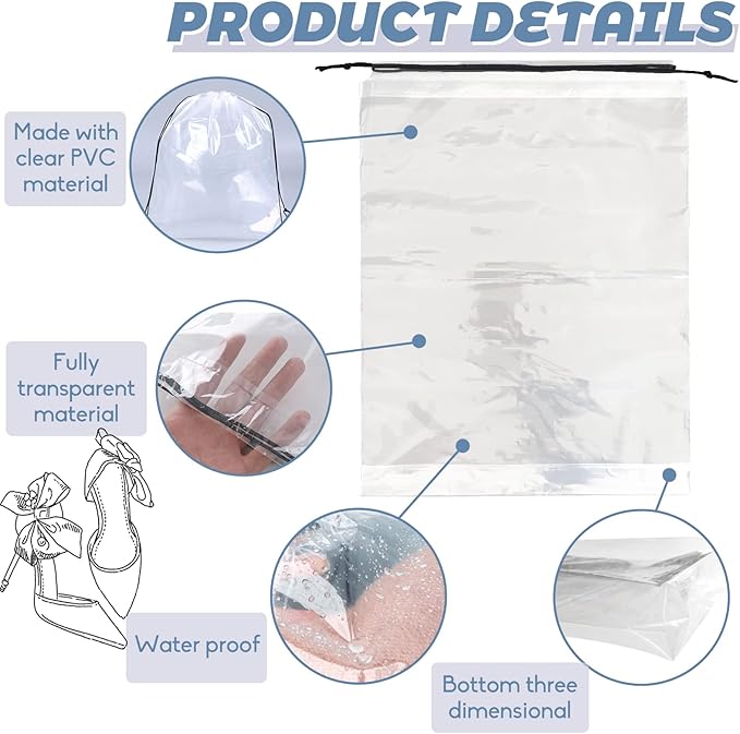 50 Pcs Shoe Bags for Travel,Large Transparent Travel Shoe Bags for Packing,Clear Plastic Drawstring Bags Shoe Dust Bags,Portable Shoes Organizers Pouch with Rope for Men and Women
