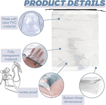50 Pcs Shoe Bags for Travel,Large Transparent Travel Shoe Bags for Packing,Clear Plastic Drawstring Bags Shoe Dust Bags,Portable Shoes Organizers Pouch with Rope for Men and Women