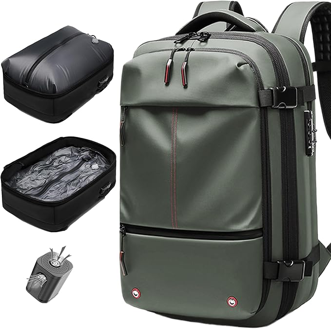 Vacuum Seal Backpack Travel 60L Expandable Backpack with Compression System, TSA Lock Water Resistant Carry-On Backpack (with Pump)