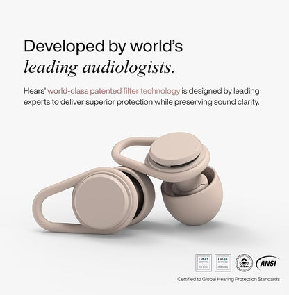 Hears One High-Fidelity Ear Plugs – Reusable Hearing Protection for Concerts, Travel, Focus & Sleep – Certified Noise Reduction 20dB SNR – Hypoallergenic Tips (4 Sizes) + Keychain Case