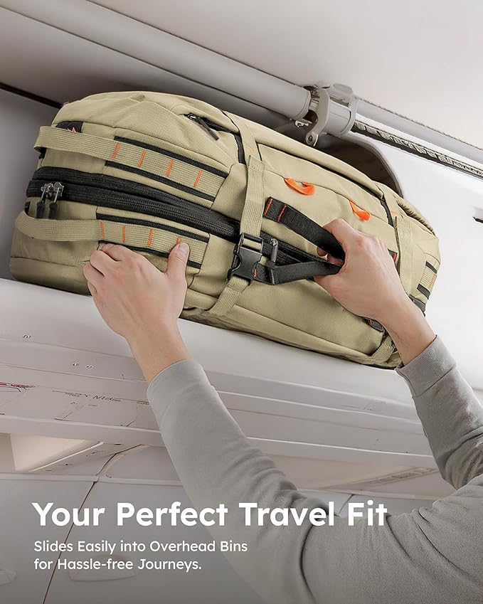 Tolaccea Carry on Travel Backpack, Laptop Backpack Flight Approved Convertible Large Duffle Luggage Bag Daypack Work Business Rucksack Fits 16" Laptop for Men Women 3 Carrying Ways, 40L-50L Expandable