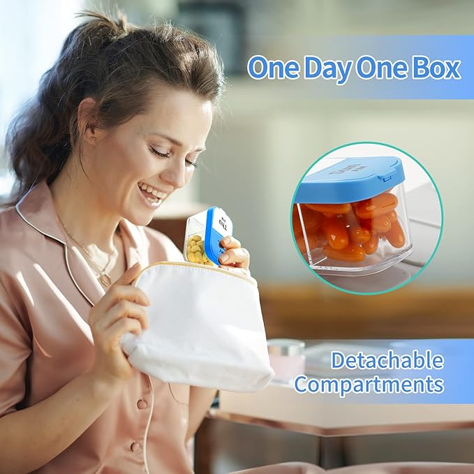 Daviky Large Pill Organizer 2 Times a Day - XL Pill Box 7 Day, Big Vitamin Holder with 7 Detachable AM/PM Compartments, Big Supplement Container for Weekly or Daily Use (Blue)