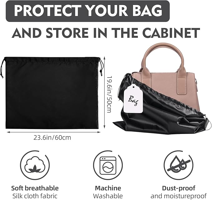 10 Pack Purse Dust Bags Large Silk Drawstring Dust Bag Cover for Handbag Shoe Storage(Black, L-23.6 × 19.6 in)