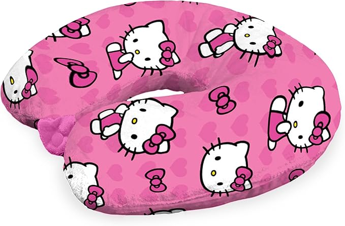 Northwest Hello Kitty I Love Pink Travel Neck Pillow, U-Shaped Plush Cushion for Airplane, Traveling, Car, 12x13 inches