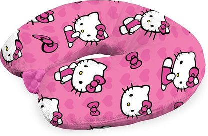 Northwest Hello Kitty I Love Pink Travel Neck Pillow, U-Shaped Plush Cushion for Airplane, Traveling, Car, 12x13 inches