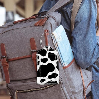 Funny PU Leather Luggage Tags 2-Pack Fantasy Cow Skin Cute Pattern Suitable for Suitcase Stainless Steel Loop and Address Card Essential for Cruise and Airport Travel for Men and Women