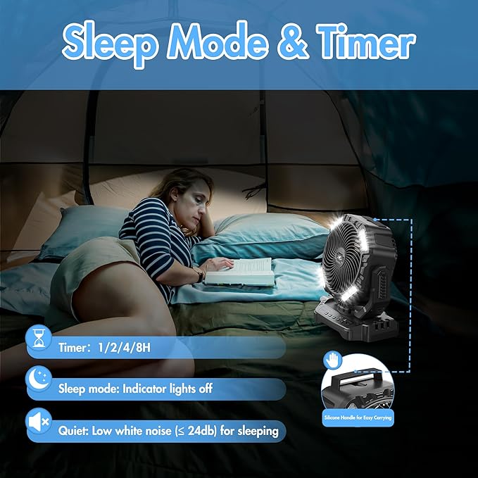 40000mAh Battery Powered Camping Fan - 136H Max Cooling, Rechargeable Battery Operated Oscillating Floor Fan with Charger, Remote & Hook, Portable for Tent Outdoor Patio Garage Hurricane Power Outage