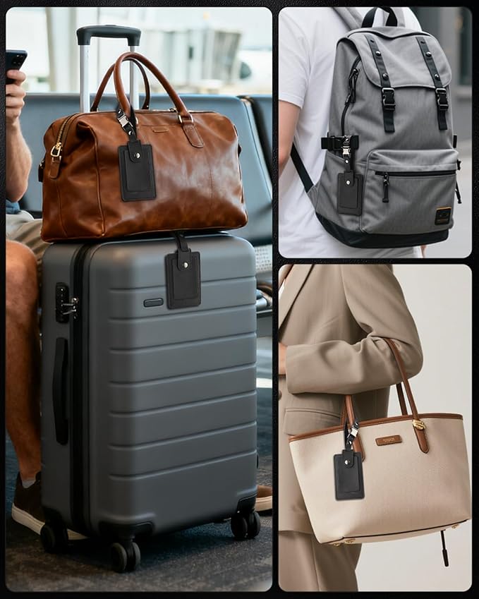 Premium Genuine Leather Luggage Tags for Suitcases - Quick Release, Privacy Protection, Elegant and Durable, Travel Essential Luggage Tag - 2 Pack Black