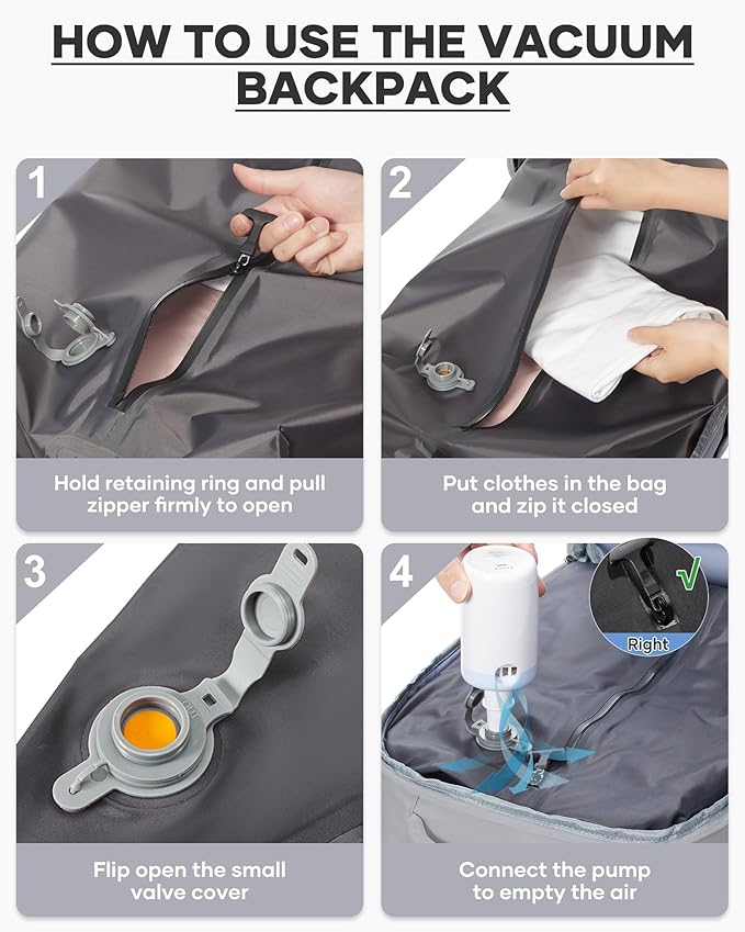 coofay Vacuum Backpack Travel with Pump Vacpack Travel Backpack with Vacuum System Mochila de Viaje Compresion al Vacio Easyvacpack Airbag Backpacks for Traveling Carry on Luggage