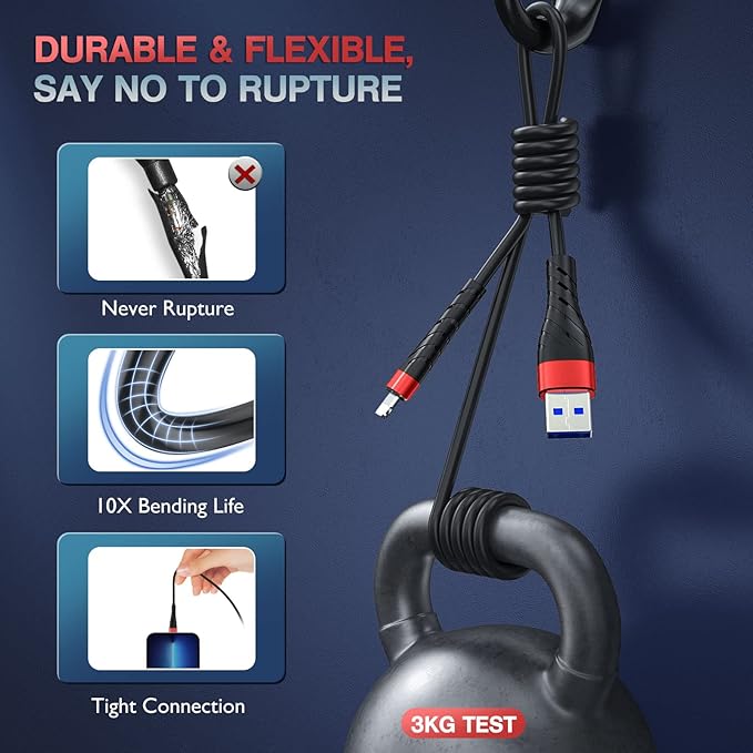 OIITH Apple MFi Certified iPhone Charger Cable 3 Pack 6 Ft, Long Lightning Charging Cord, Fast 2.4A iPhone USB Cord Compatible with iPhone12/11/XS/Max/XR/X/8/8P/7P/6