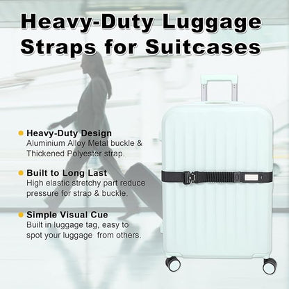 Vigorport Luggage Straps for Suitcases 2 Pack, Heavy Duty Metal Buckle Luggage Belt Strap, TSA Approved Suitcase Belt, Stretchable Travel Strap for Luggage