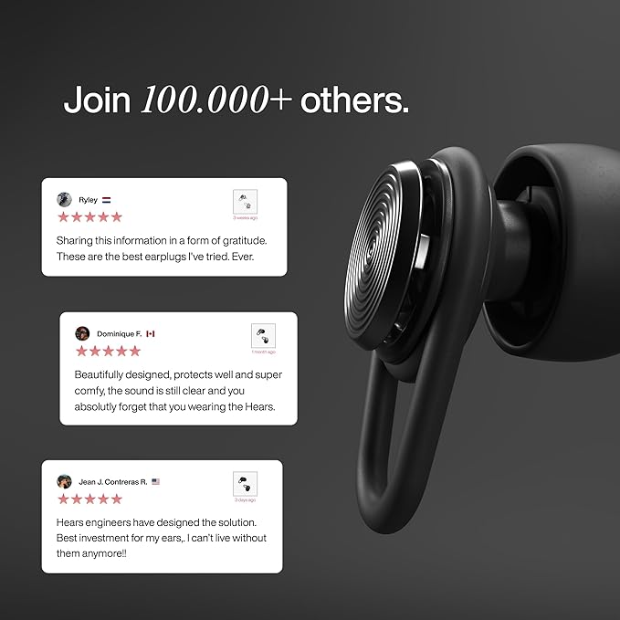 Hears Ear Plugs for Noise Protection - ConcertEarplugs, 20dB SNR Sound Reduction, for Sleeping Noise Cancelling - Silver Night, White, XS, S, M, L