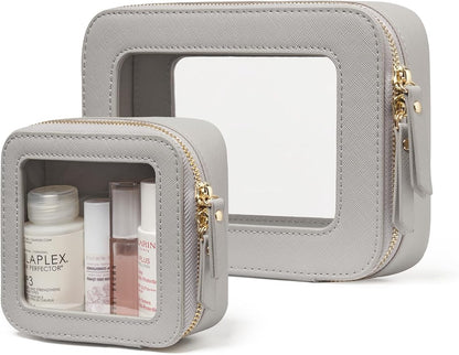 Popvibe Clear Makeup Bag Travel Cosmetic Case Transparent Toiletry Bag with Zipper, Portable Make Up Organizer Traveling Compact Car Bag for Essentials